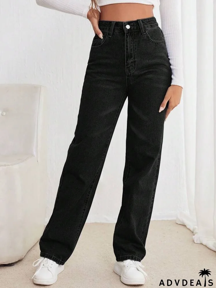 High Waisted Straight Leg Jeans
