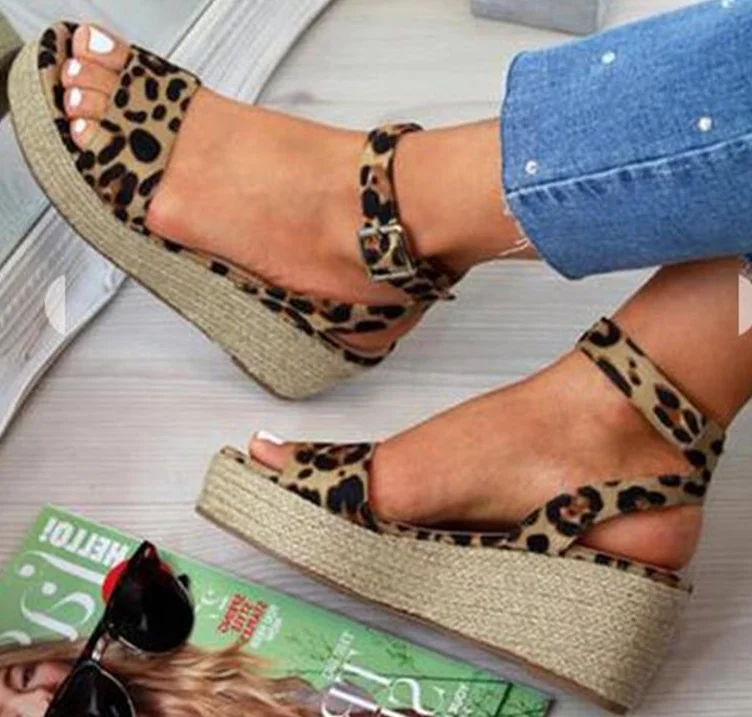 Leopard Print Wedge Sandals