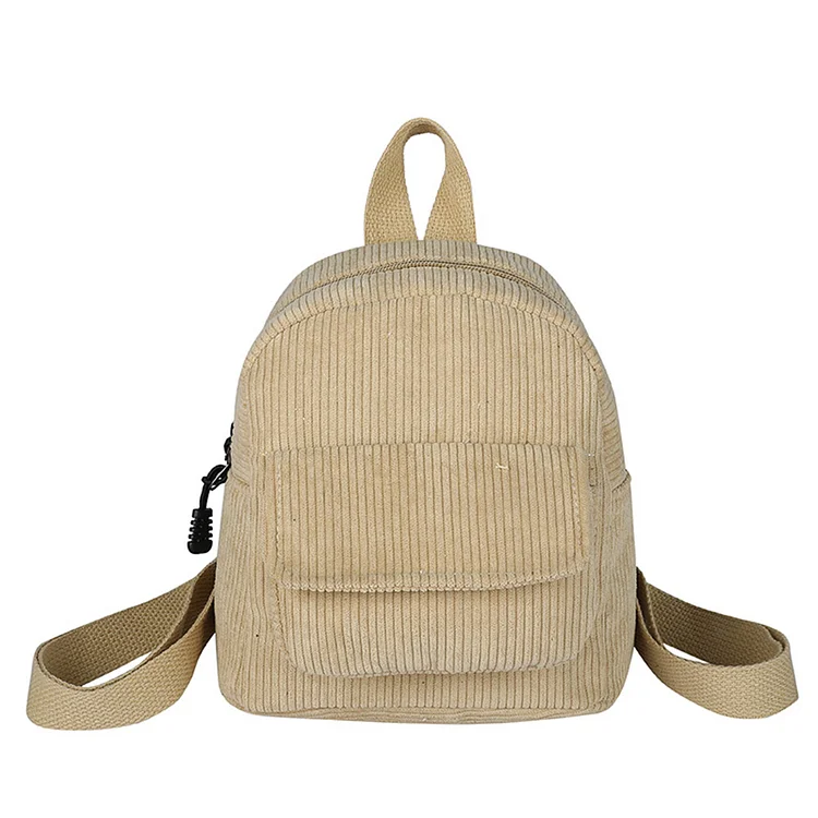 Women Mini Backpack Corduroy Girls Bookbags Retro Travel Rucksack (Khaki)