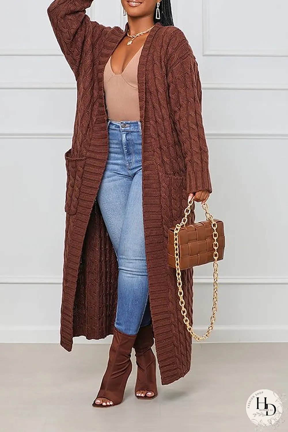 Pink Street Solid Patchwork Cardigan Collar Outerwear