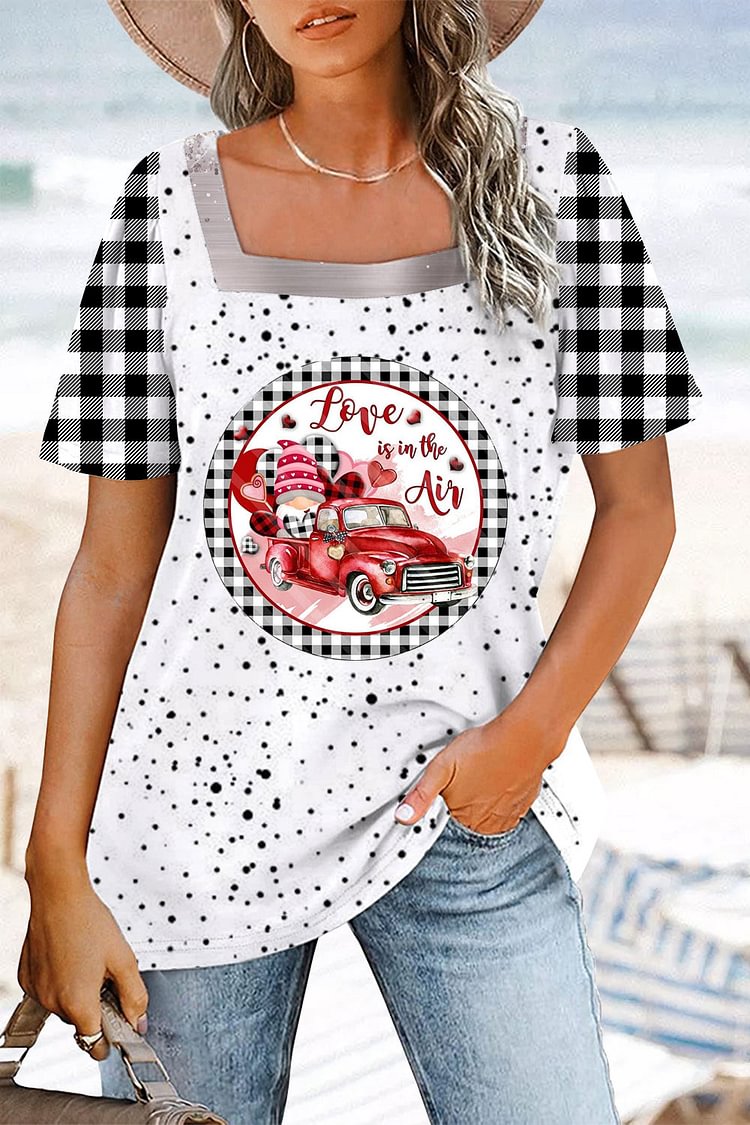 Black & White Checkered Splash-ink Elf Love Car Valentine's Day Beach T-Shirt