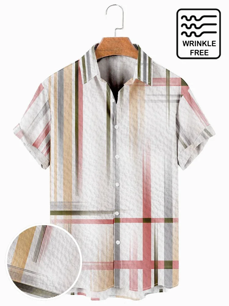 Men's Geometric Printed Casual Breathable Seekers Wrinkle Free Hawaiian Short Sleeve Shirt