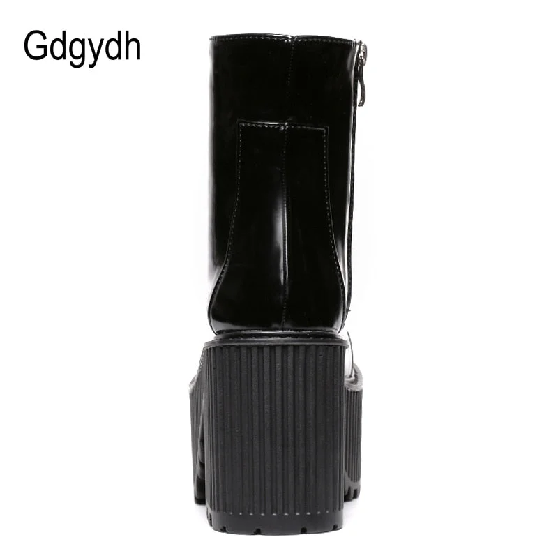 Gdgydh Fashion Ankle Boots For Women Platform Shoes Punk Gothic Style Rubber Sole Lace Up Black Spring Autumn Chunky Boots Woman