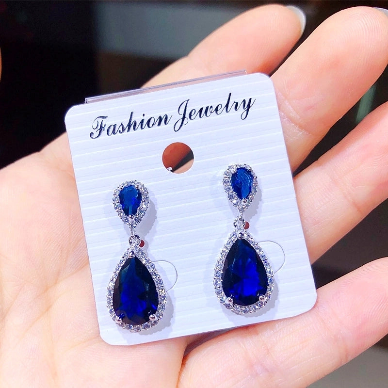 1 Pair Casual Shiny Water Droplets Plating Inlay Copper Zircon White Gold Plated Drop Earrings