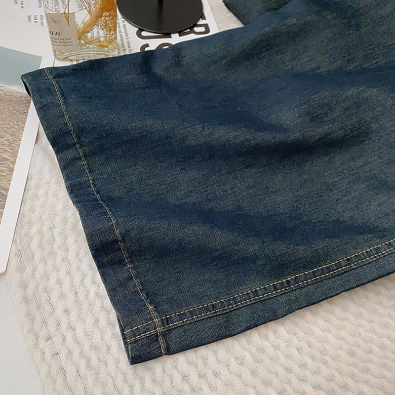 Pure Color Knit Cardigan Off The Shoulder Lace Up Denim Overalls