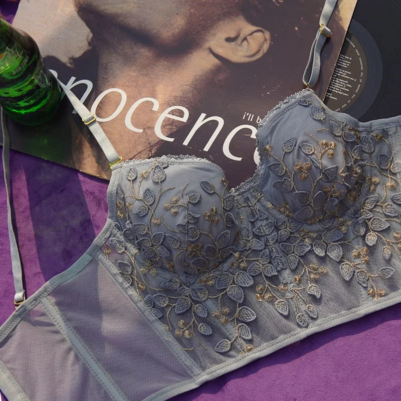 Ellolace Floral Lingerie Set Women's Underwear Sexy Brief Sets 3 Color S-XL Underwear Women Erotic Lingerie Padded Bra Panties