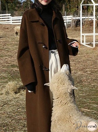 Women's Coats Solid Vintage Pocket Wool Coats