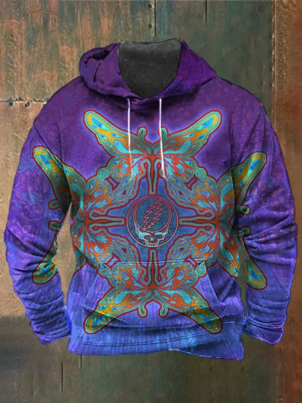 Unisex Skull Butterfly Print Heavy Hoodie
