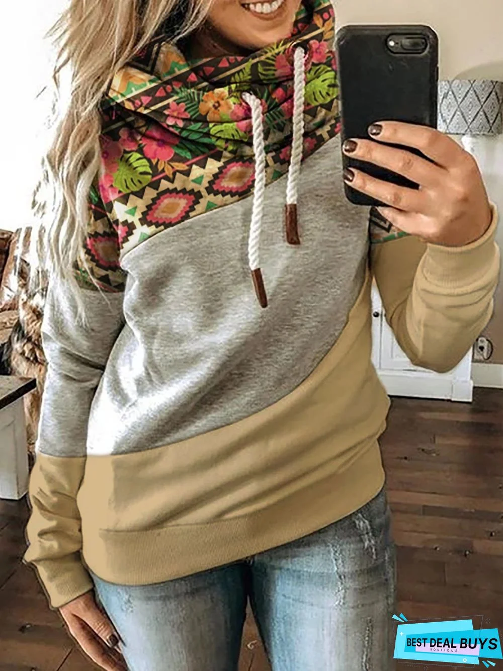 Color-Block Long Sleeve Solid Shift Sweatshirt