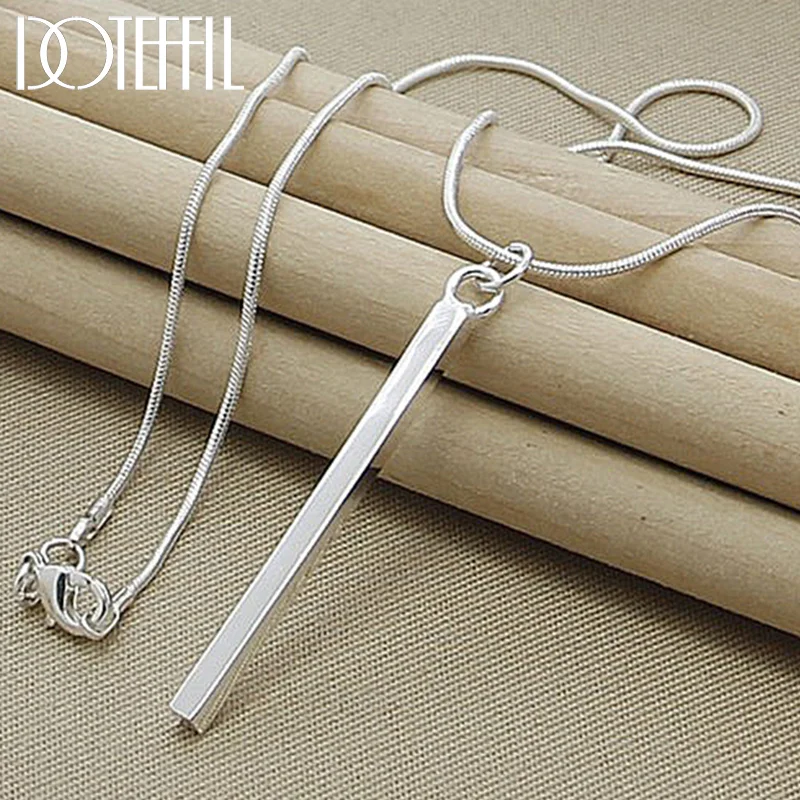 DOTEFFIL 925 Sterling Silver Square/Round Pillar Pendant Necklace 18 Inches Snake Chain Woman Jewelry