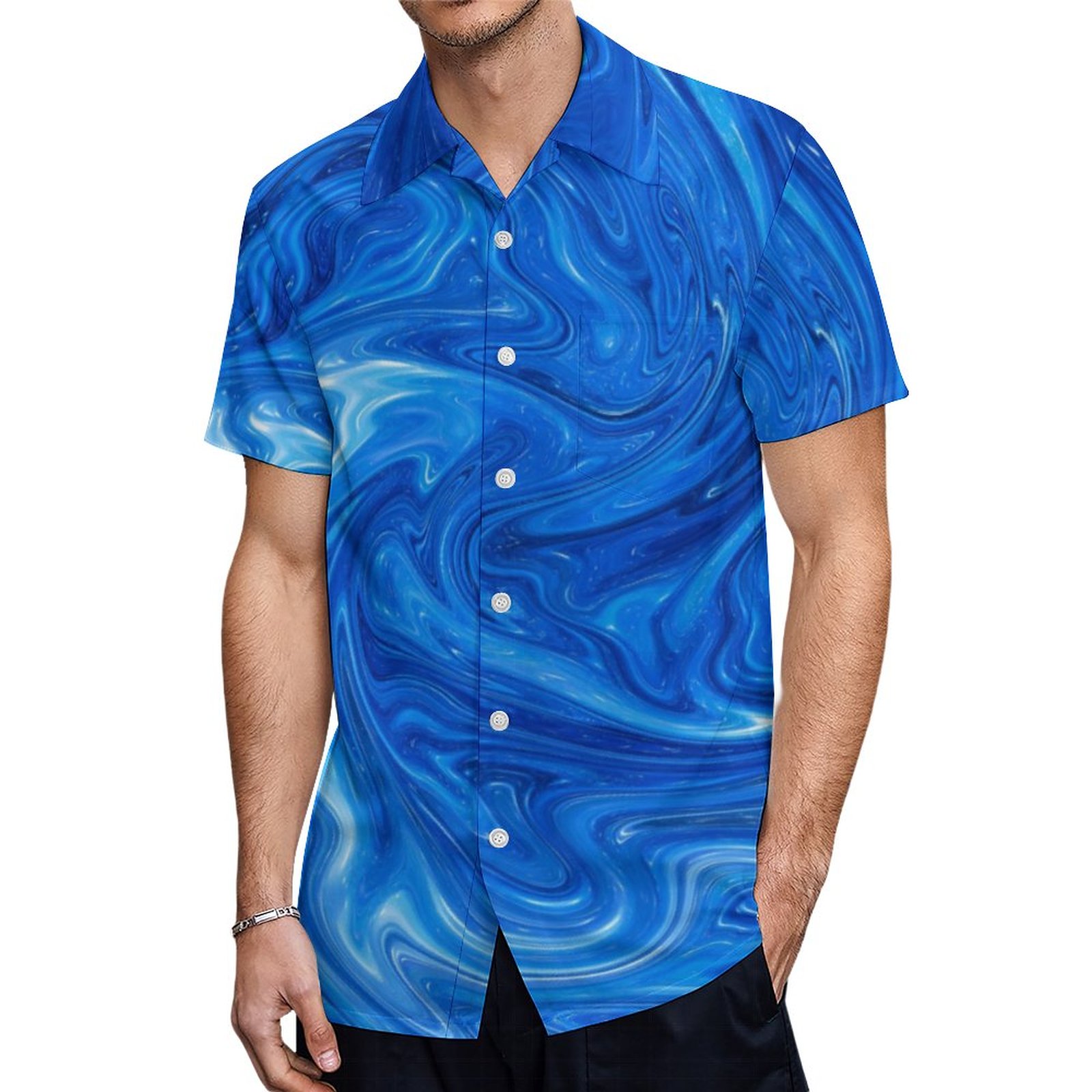 Simple And Elegant Blue Marble Abstract Artwork Hawaiian Shirt Mens Button Down Tropical Hawaii Beach Shirts