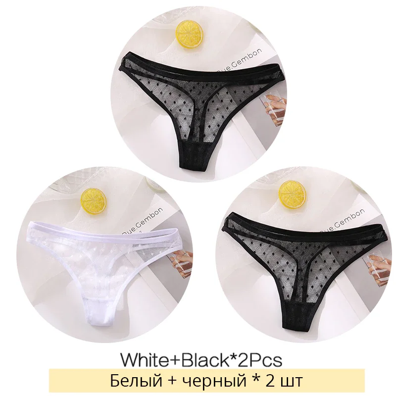 Billionm Lace Thongs Women 3Pcs/Set Transparent G-string Panties Dots Lace T-back Underwear Fashion Female Underpants M-XL