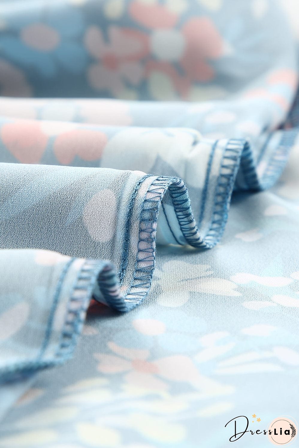 Blue Floral Ruffle Mini Dress with Square Neck