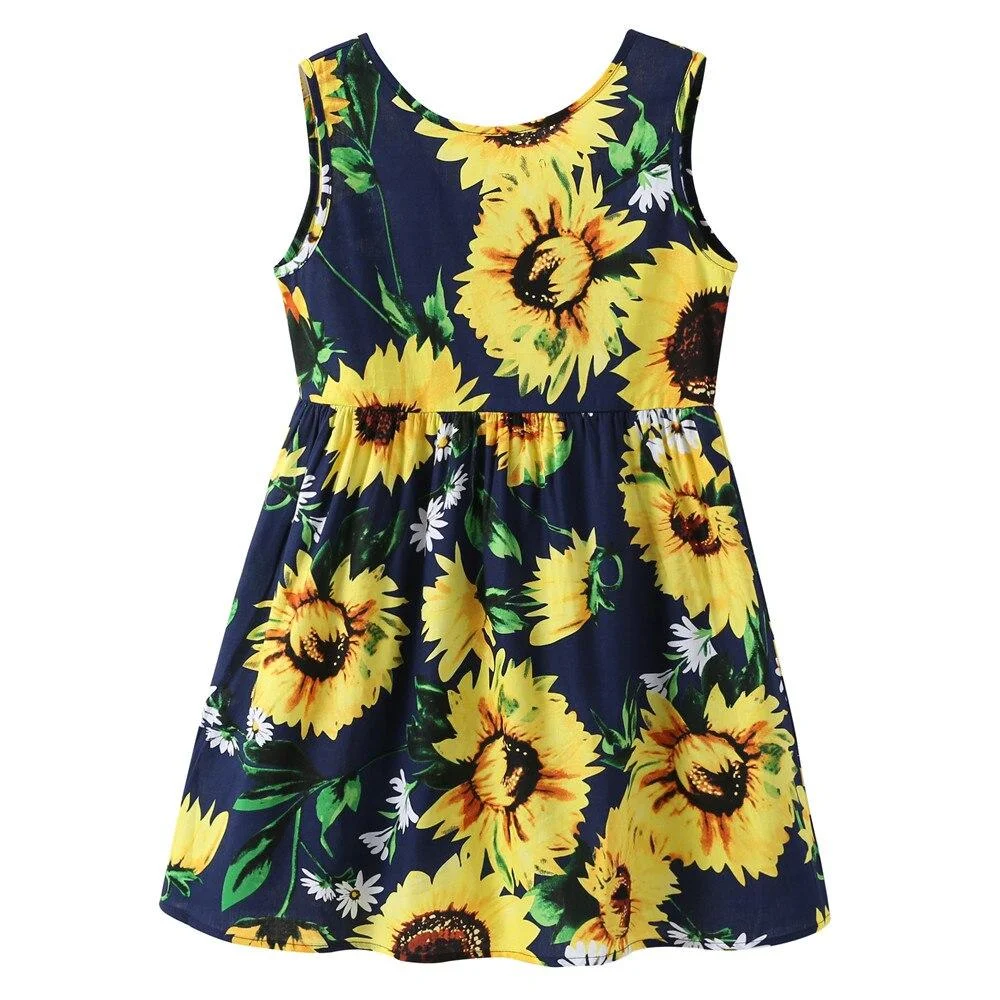 Girls Dress 2021 Summer Kids Clothes Children Sleeveless Flower Print Princess Dress Elegant 1 2 3 4 5 6 7 Year Girl Dress
