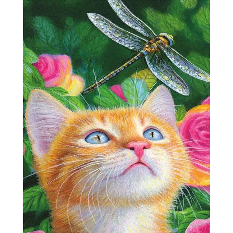 Cat And Dragonfly 30*40CM(Canvas) Full Square Drill Diamond Painting gbfke