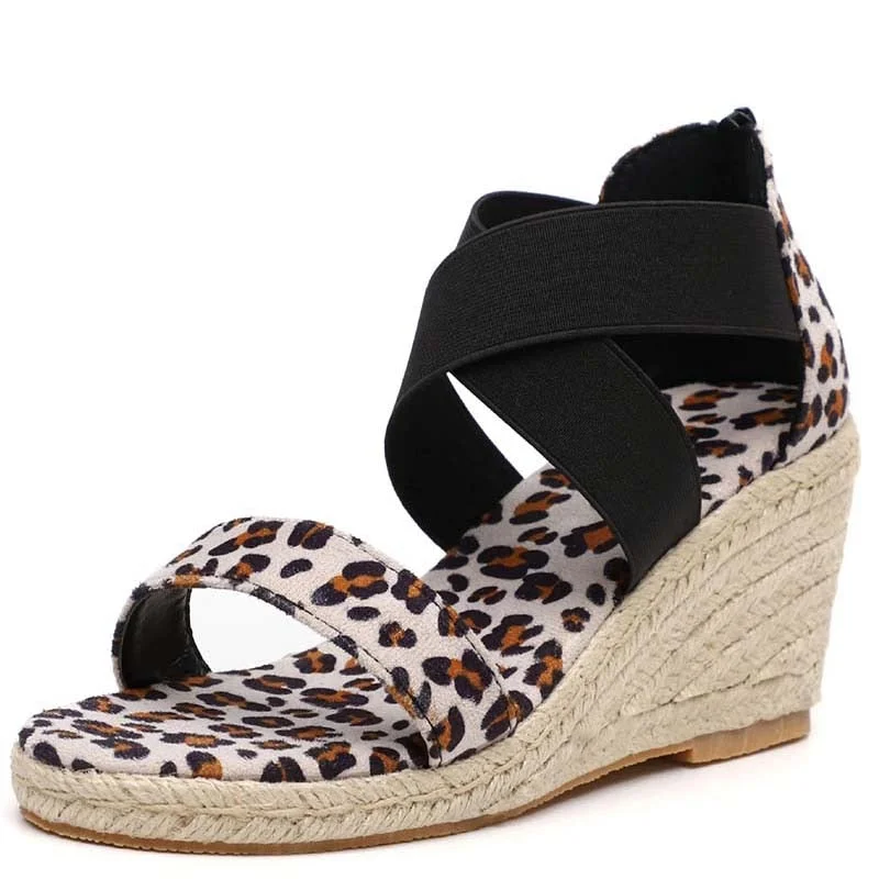 Summer Sandals Women Wedges Elastic Band Peep Toe Woman Shoes Cross Light Platform Hemp Bottom Ladies Female Sandals Shoes
