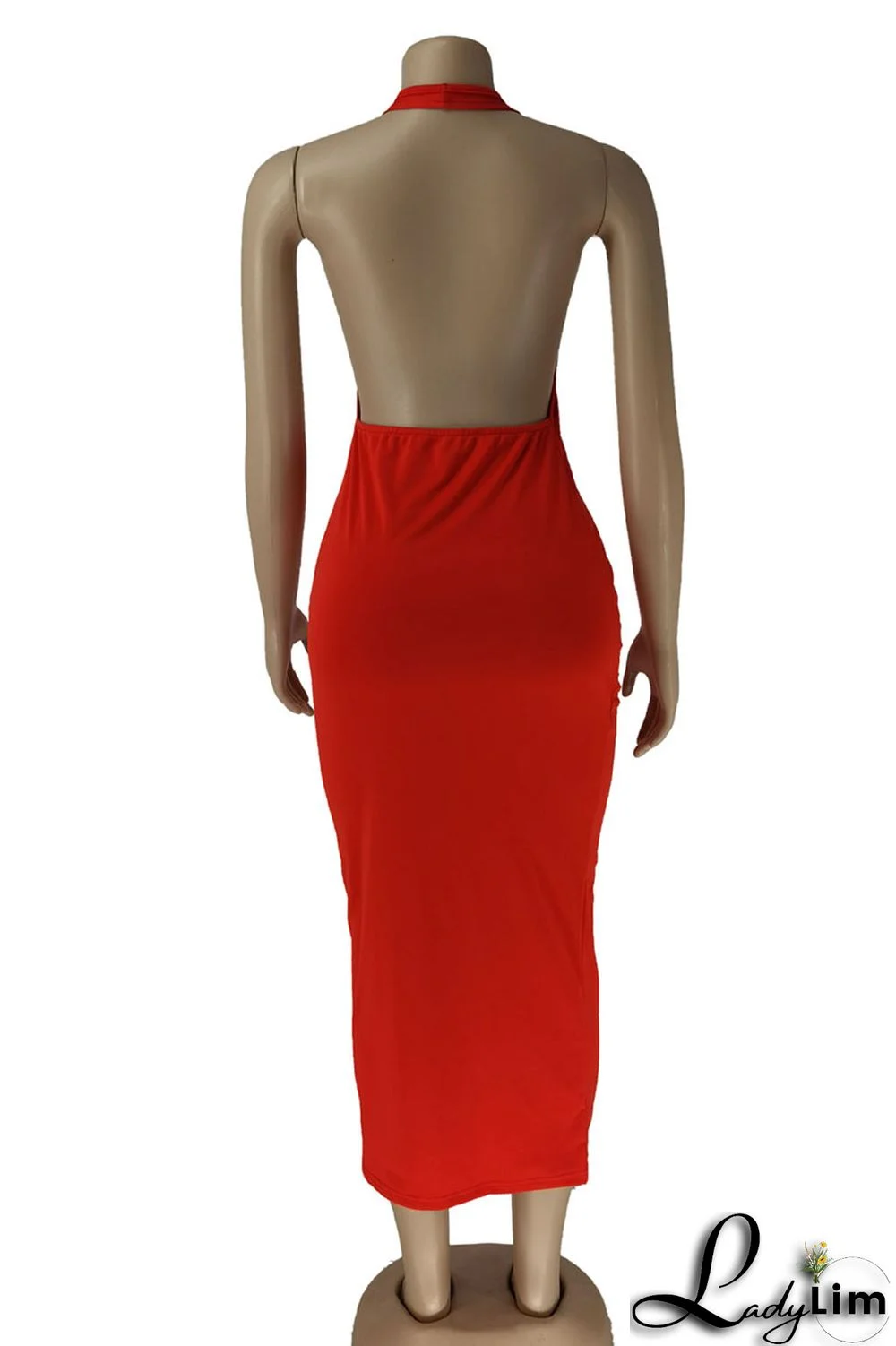 Red Sexy Print Split Joint Halter One Step Skirt Dresses