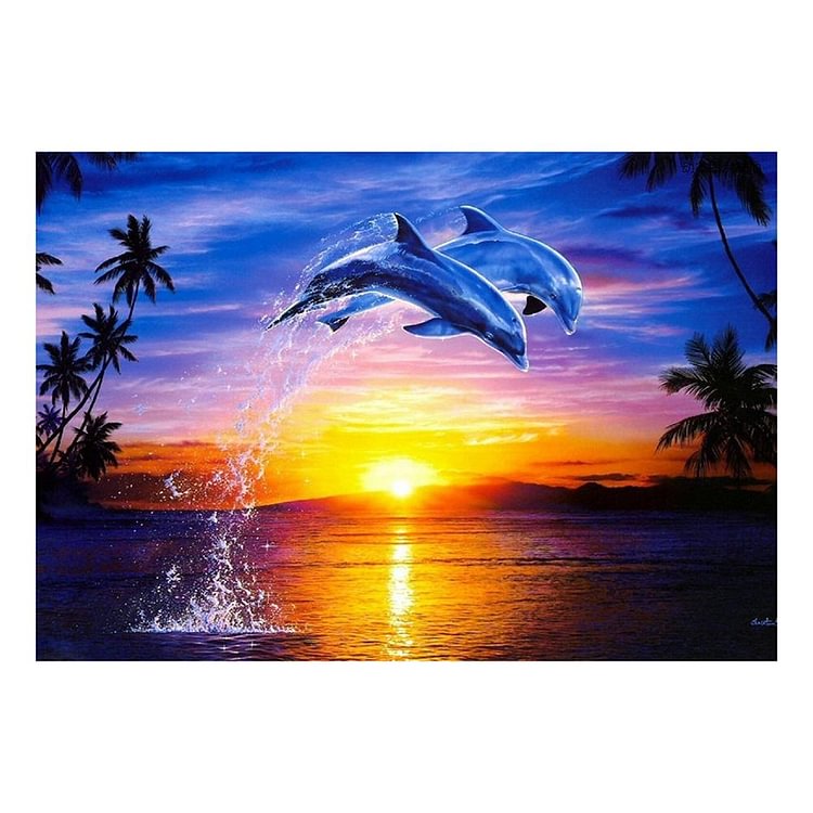 Sunset Dolphin Round Full Drill Diamond Painting 40X30CM(Canvas) gbfke