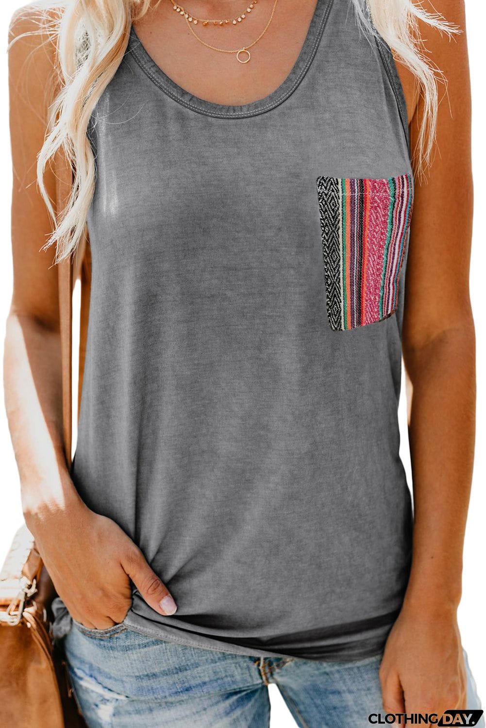 Casual Women Tank Top with Multicolor Pocket