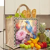 Diamond Painting Flowers and Bird Linen Tote Bag Replaceable Canvas for Women