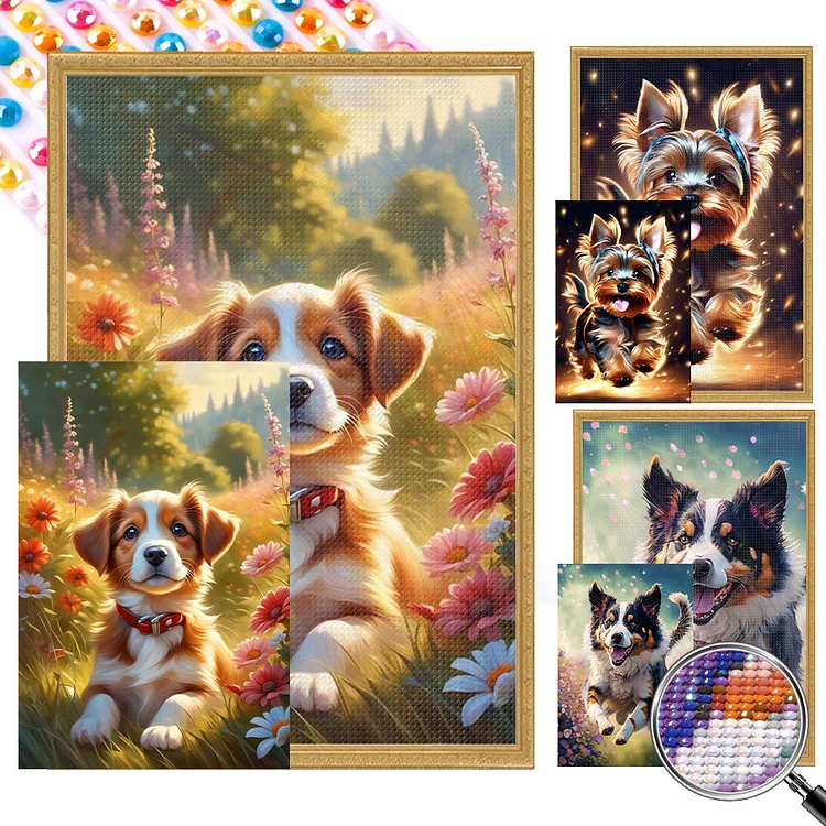 Happy Dog 40*60CM (Canvas) AB Round Drill Diamond Painting