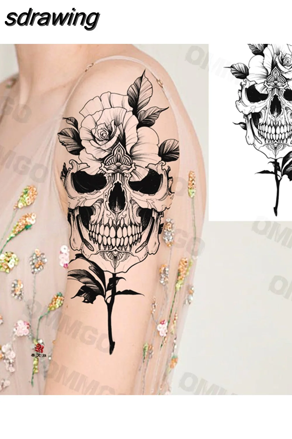 sdrawing Lion Rose Flower Temporary Tattoos For Women Adult Girl Compass Skull Fake Tattoo Arm Thigh Body Art Waterproof Tatoos