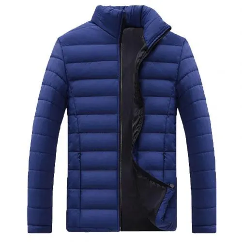 Plus Size Men Solid Color Stand Collar Long Sleeve Cotton-Padded Coat Outwear Perfect Gift Suitable For Casual Occasions Daily