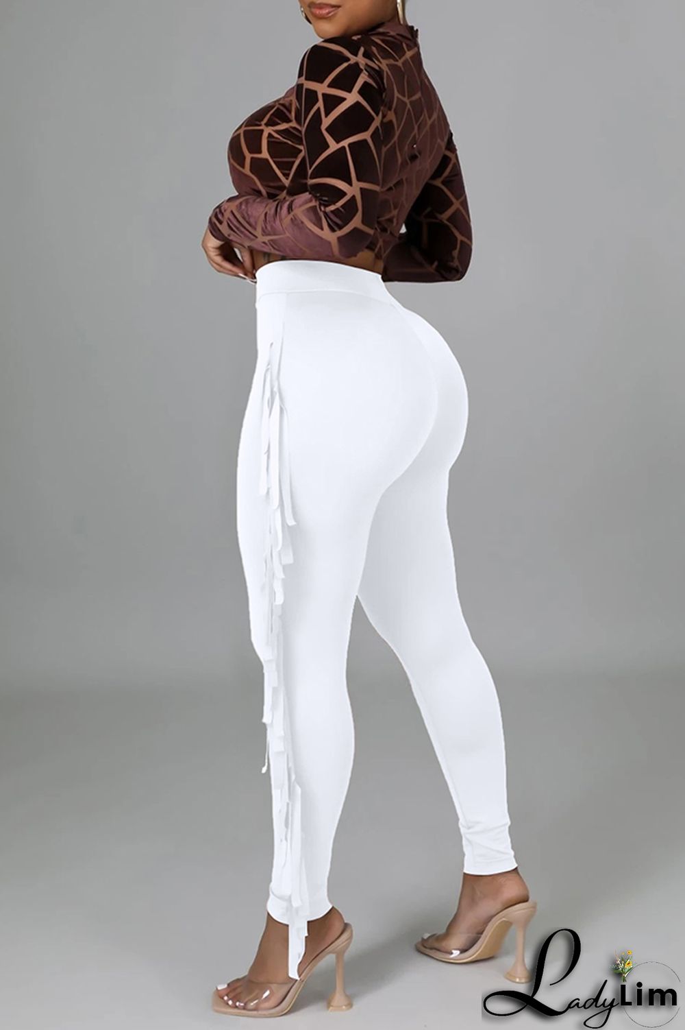 Black Fashion Casual Solid Tassel Regular High Waist Pencil Trousers