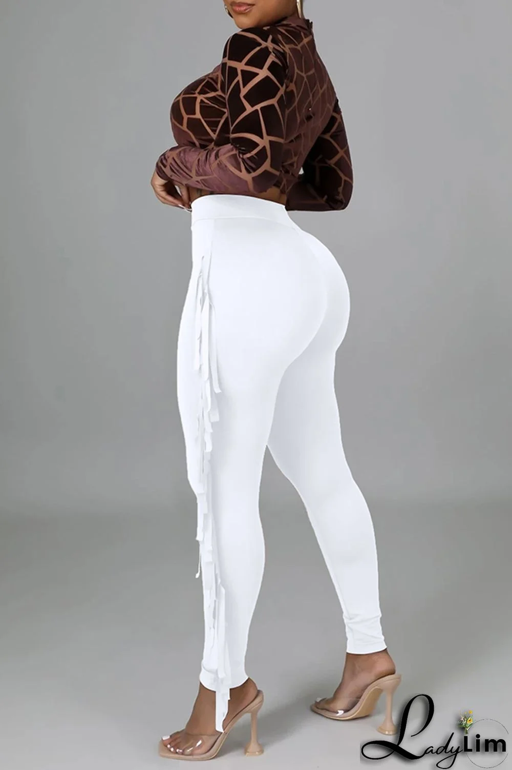 Black Fashion Casual Solid Tassel Regular High Waist Pencil Trousers