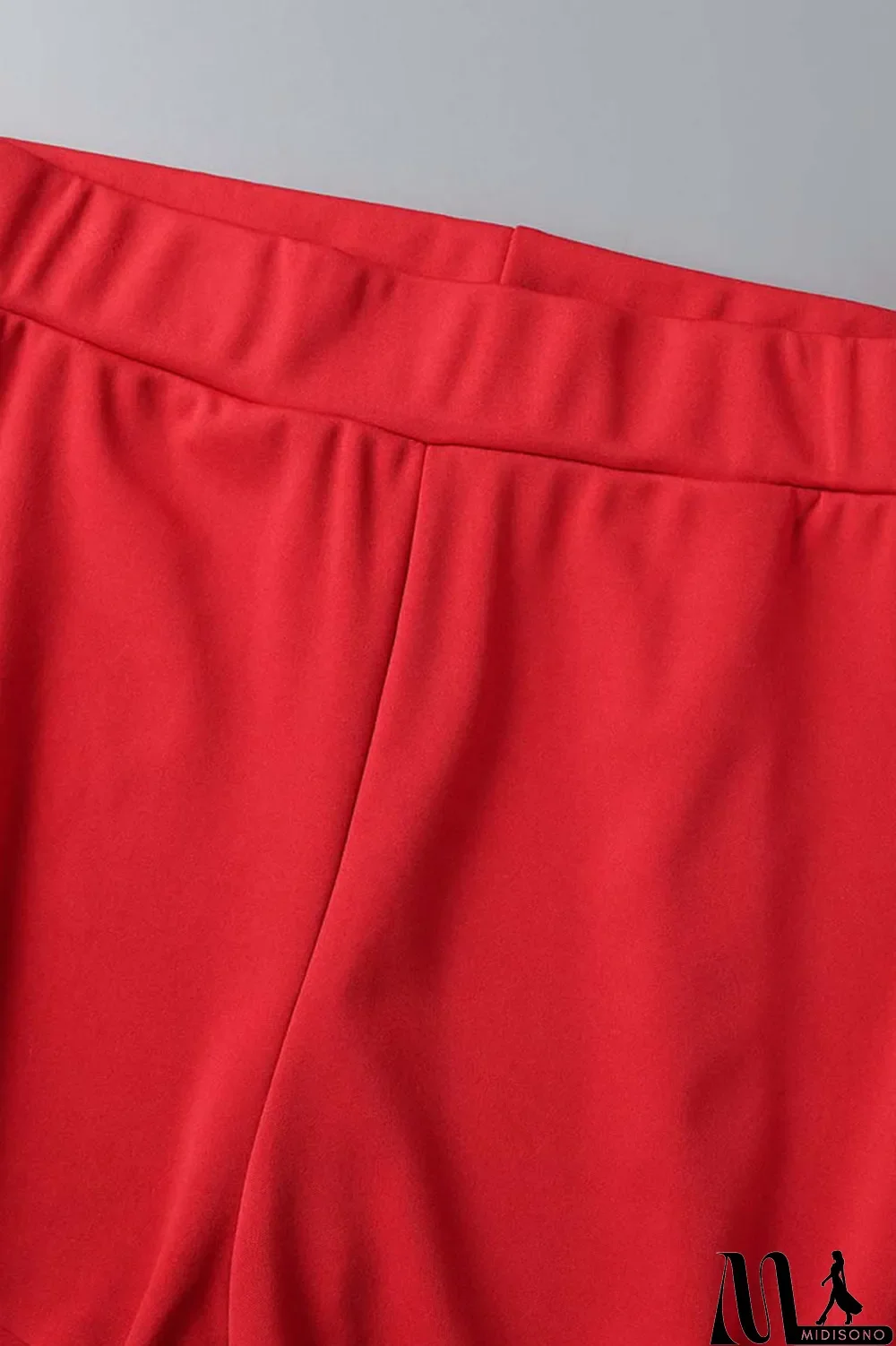 MidiSono - Red Street Print Hollowed Out Patchwork Buttons Turn-back Collar Short Sleeve Two Pieces