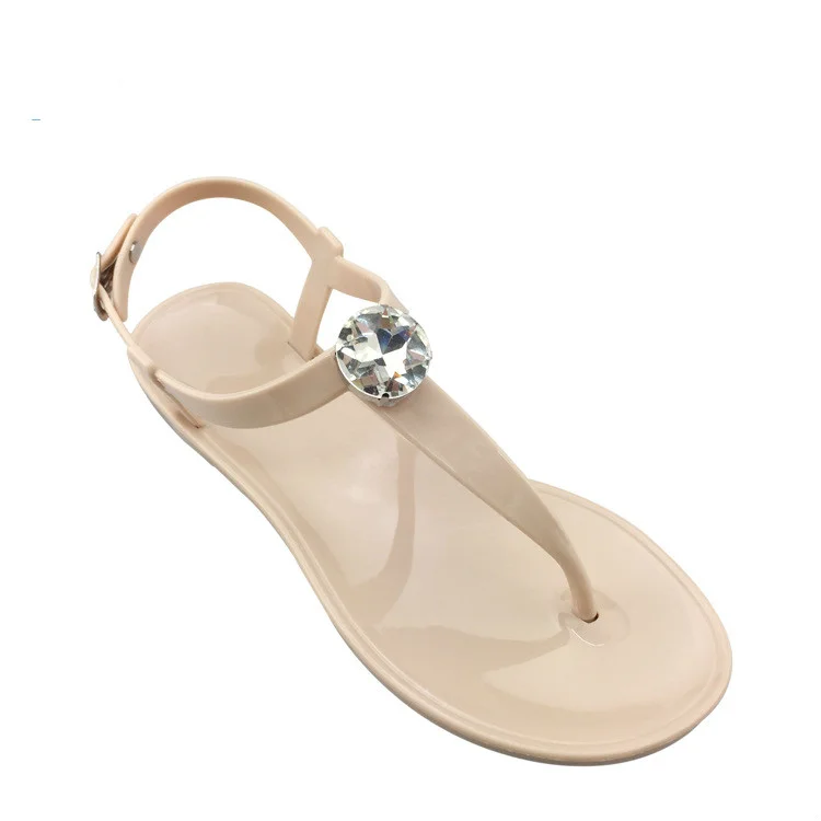 Qengg Women Sandals 2021 Hot Fashion Rhinestone Summer Shoes Beach Shoes Transparent PVC Jelly Flat Sandal Woman Large Size 36-42
