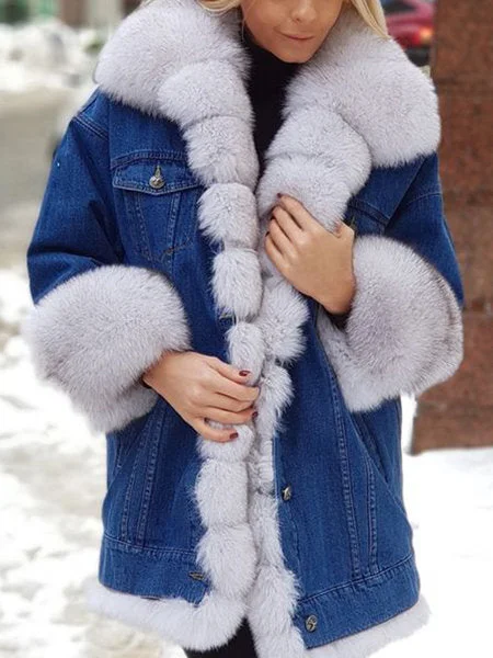 Ladies Fur One Denim Long Long Sleeve Jacket Plenty