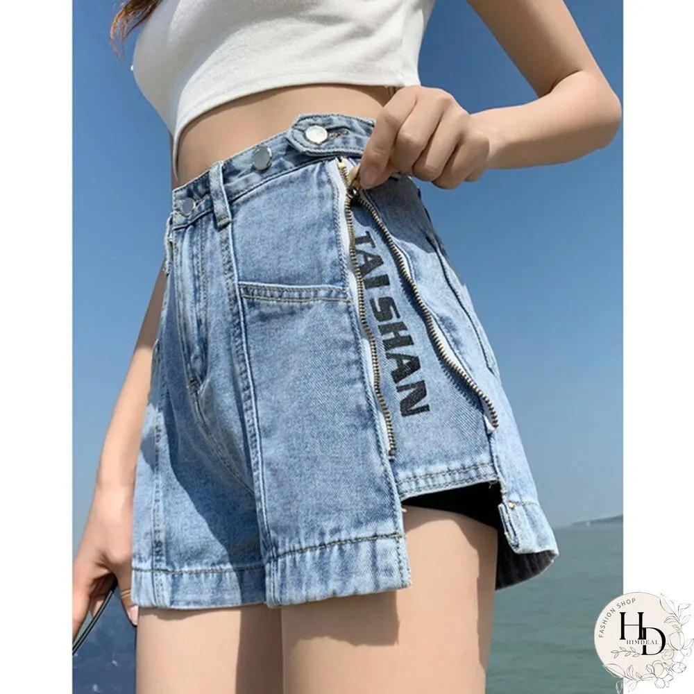 Women's Denim Shorts zipper slit stretch adjustable summer relaxed NEW