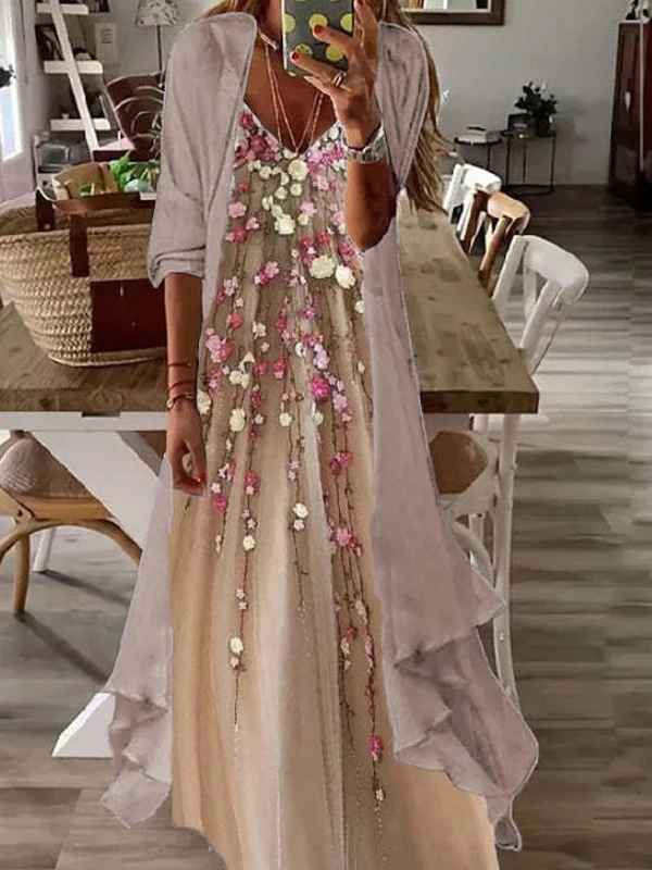 Women's Floral Print Dress Two-Piece Suit