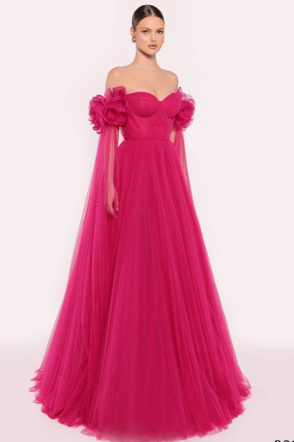 Oknass Chic Fuchsia Off The Shoulder Sleeveless Long Prom Dress With Pleated