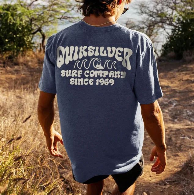 Men's Stylish Casual Back Print Surf T-Shirt f5a3