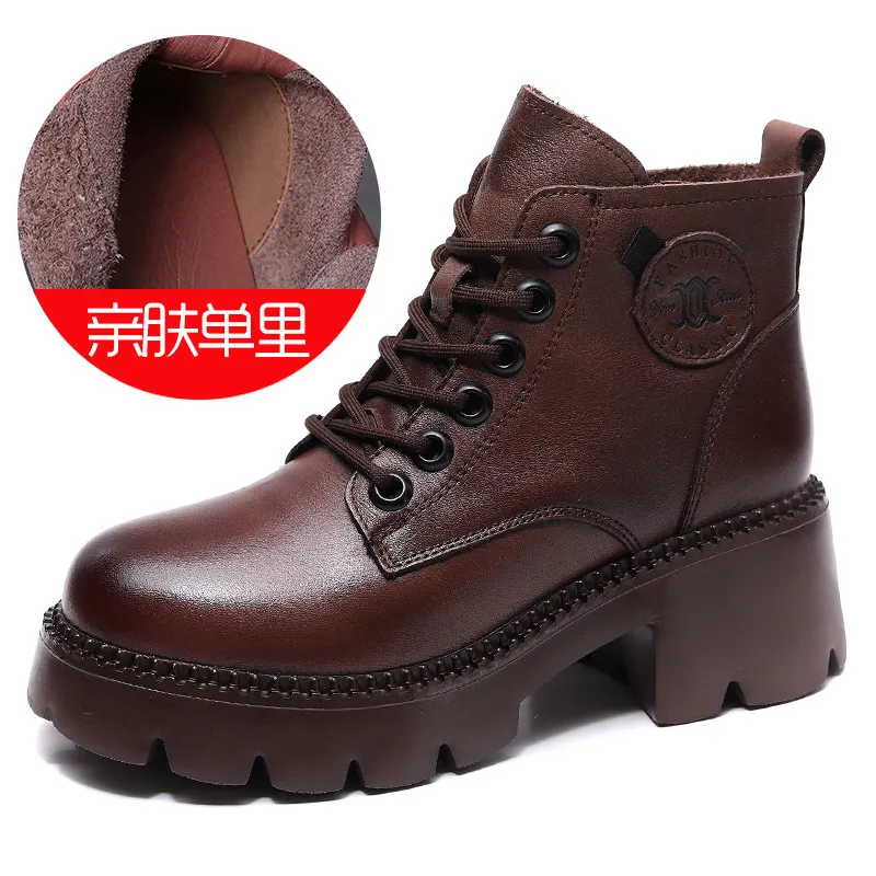 Yyvonne Kraft With Martin Boots Girl Autumn And Winter Leather Two Cotton Boots Children Thick And Loose Cake Single Boots Retro Trend