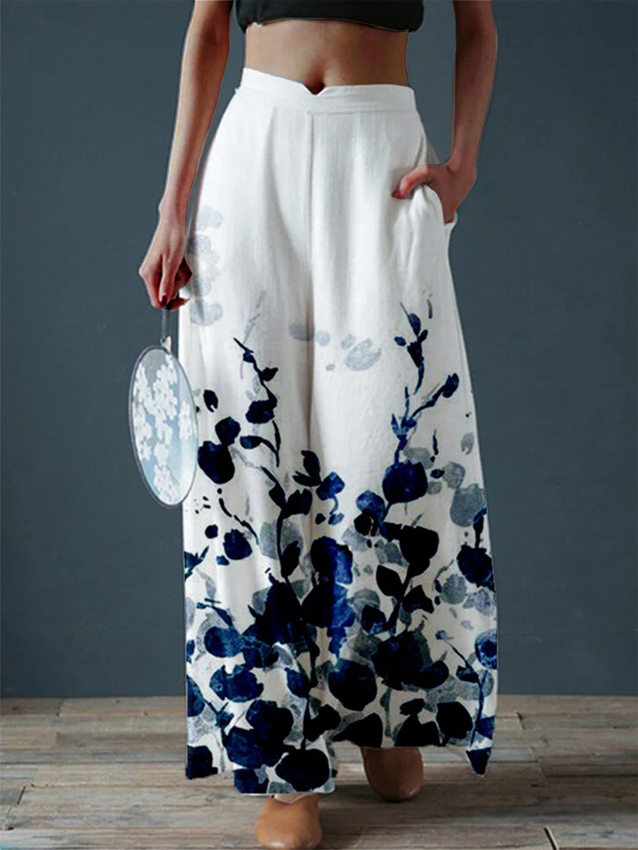 Casual Floral Print High-Rise Wide-Leg Pants - SissiStyles.com