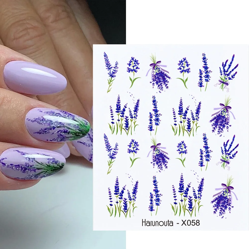 Harunouta 1 Sheet Nail Water Decals Transfer Lavender Spring Flower Leaves Nail Art Stickers Nail Art Manicure DIY