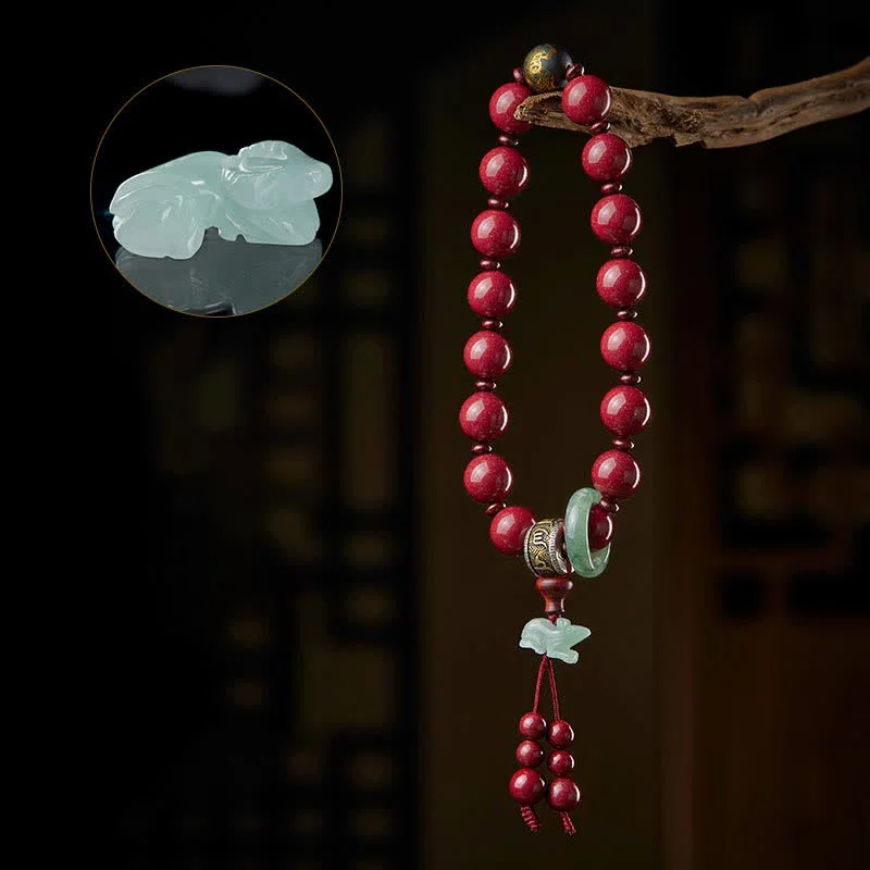 925 Sterling Silver Chinese Zodiac Cinnabar Om Mani Padme Hum Jade Blessing Wrist Mala