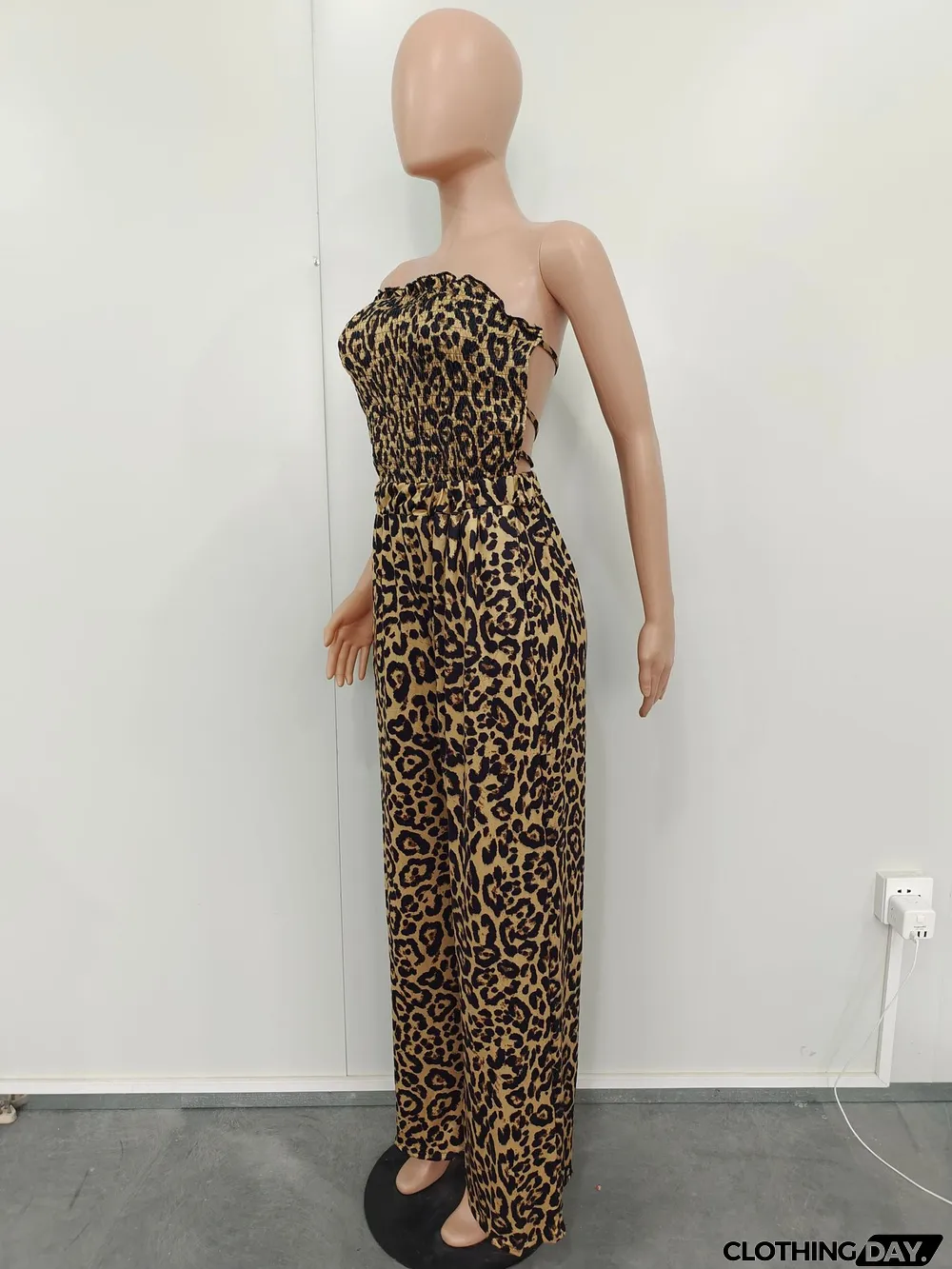 Leopard-print Patchwork wide-leg jumpsuit