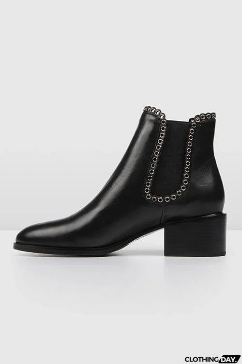 Leather Elastic Studded Ankle Boots