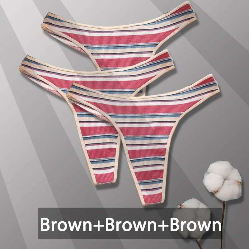 Billionm Sexy Cotton Panties for Women Colorful Stripe G-string Thong Soft Underwear Female Breathable Intimates Lingerie Ladies