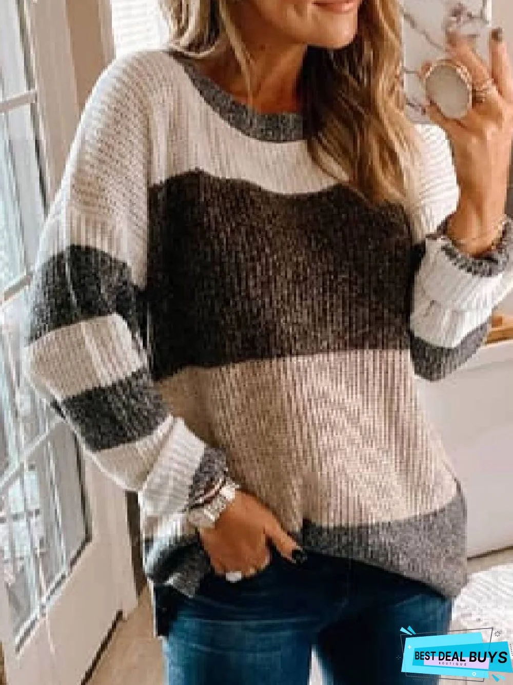 Stripes Long Sleeve Casual Acrylic Sweater