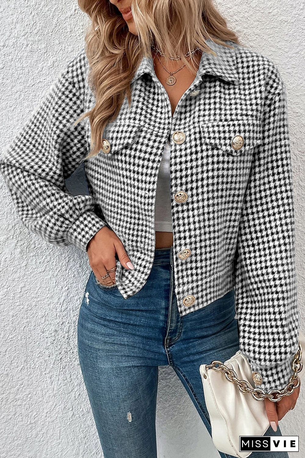 Casual Plaid Buttons Turndown Collar Outerwear
