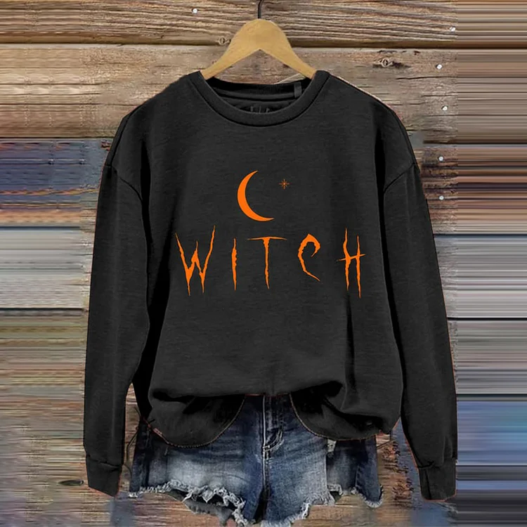 Comstylish Witch Moon Star Print Casual Sweatshirt