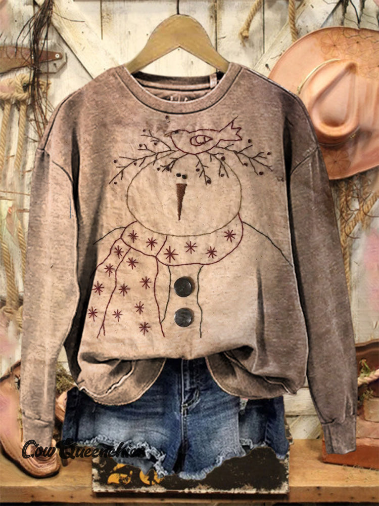 Vintage Christmas Art Print Casual Cotton Sweatshirt Multicolor / S