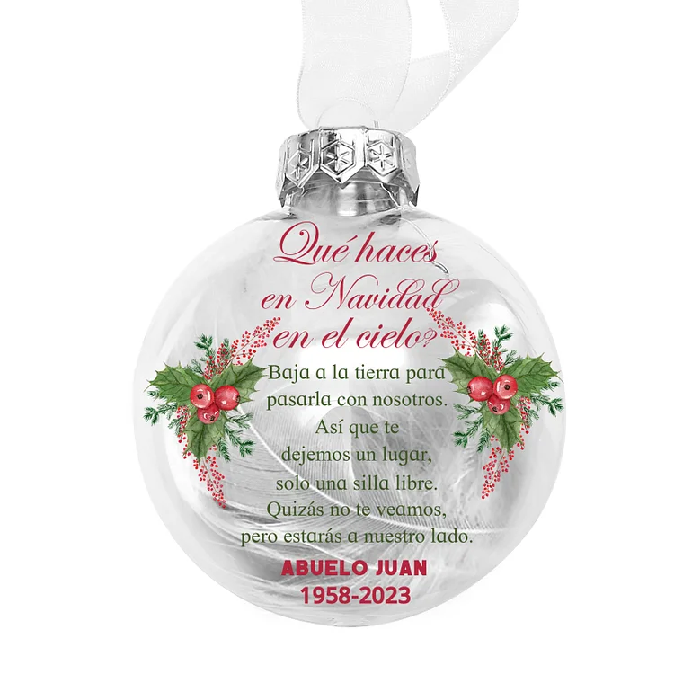 Bola navideña conmemorativa Adorno de Navidad 2 textos personalizados con pluma 