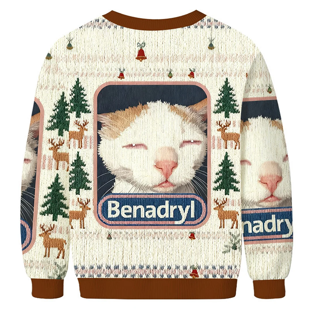 Christmas Cat Print Sweatshirt-inspireuse