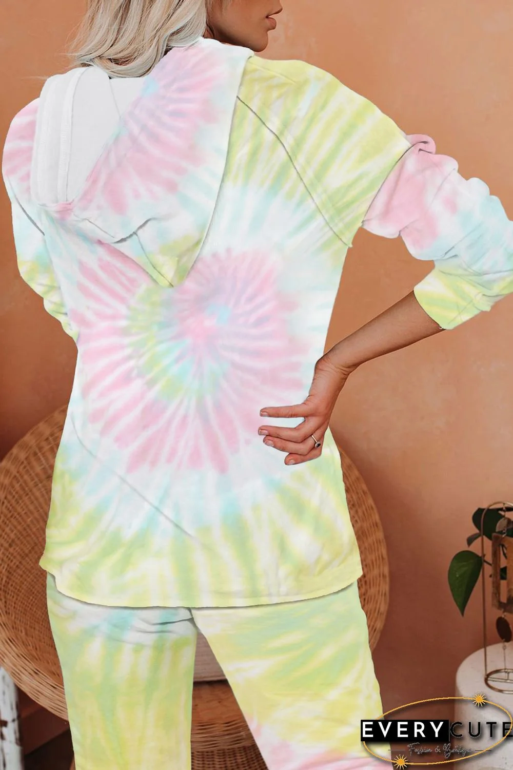 Yellow Utopia Cotton Blend Tie Dye Hoodie Joggers Loungewear